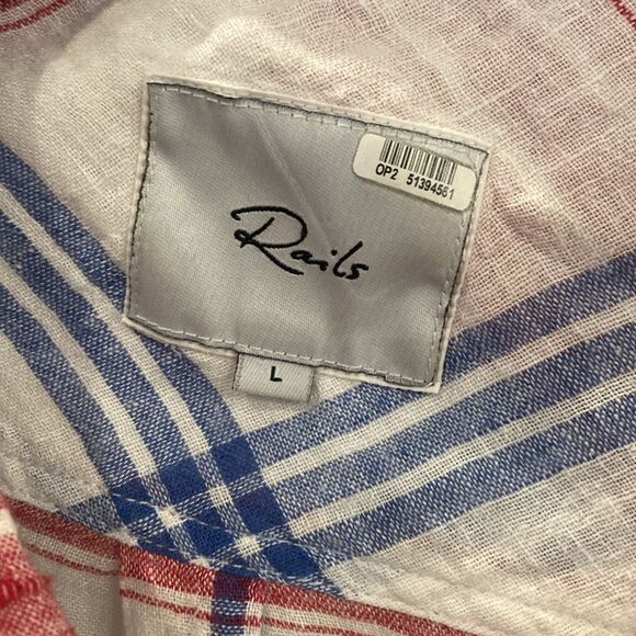 Rails Charlie Carmine Blue White Red Plaid Lightweight linen Button-Up Shirt - Picture 6 of 10